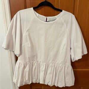 English Factory Cream Blouse with Ruffled Hem